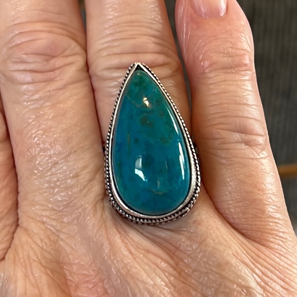 #232 Teal Solar Agate Handcrafted 💍 In An Antique Setting Size 8 NWOT - Picture 2 of 14